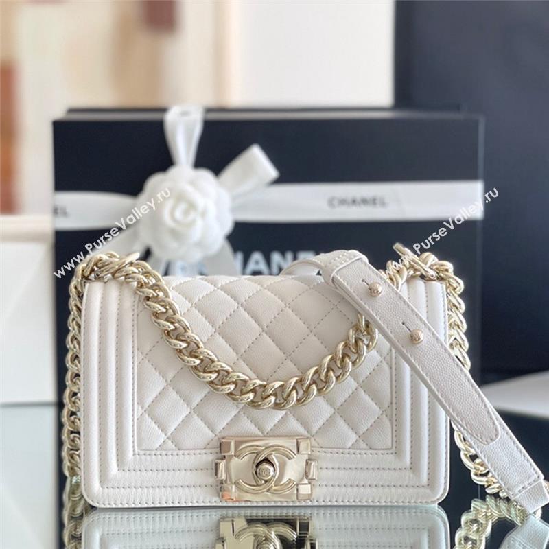 Chanel Original Grained Calfskin Small Boy Flap Bag Light Gold/White 2023 Top Quality (MHE-23102510 )