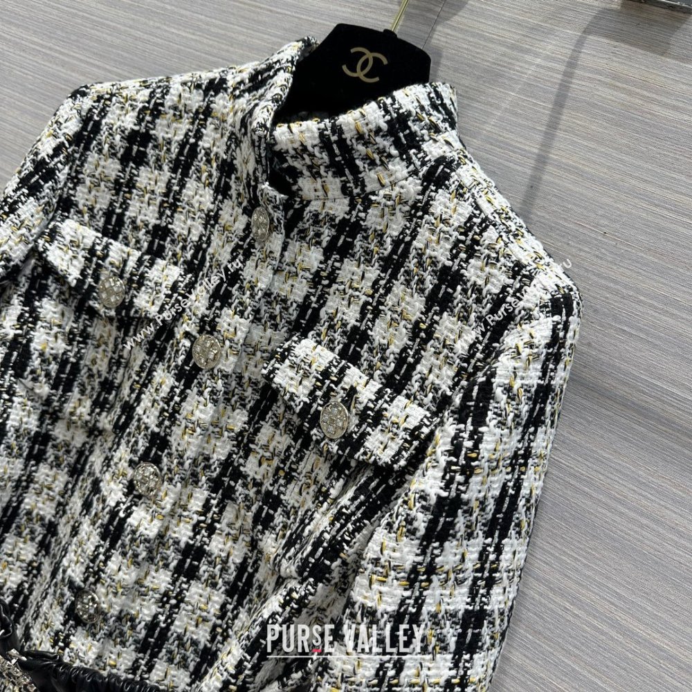 Chanel Tweed Jacket with Belt CH110922 Black/White 2023 (Q-23110922)