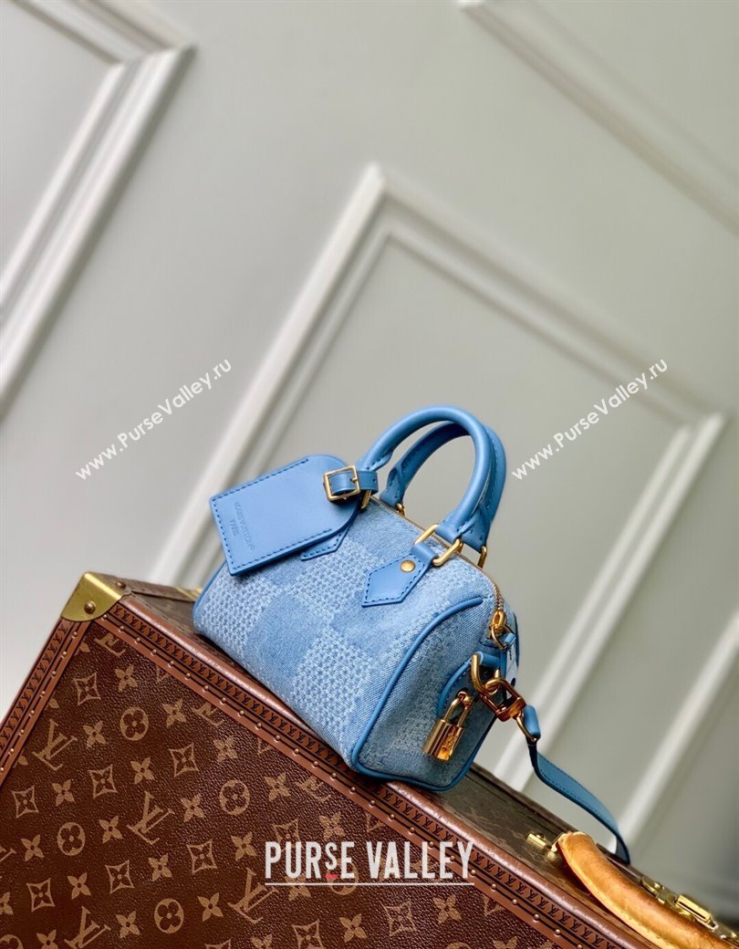 Louis Vuitton Mens Speedy 18 Bandouliere Mini Bag in Blue Damier Denim 3D Canvas N00208 2025 (KI-2508110021)