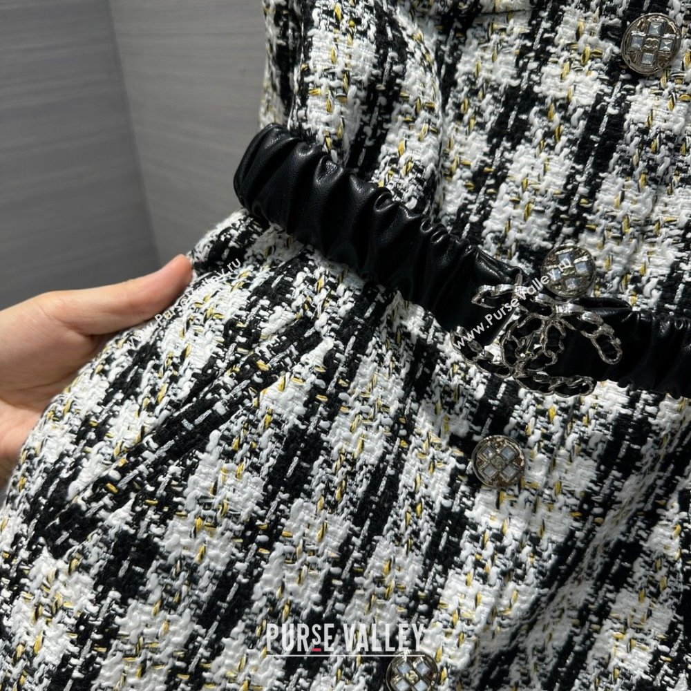 Chanel Tweed Jacket with Belt CH110922 Black/White 2023 (Q-23110922)