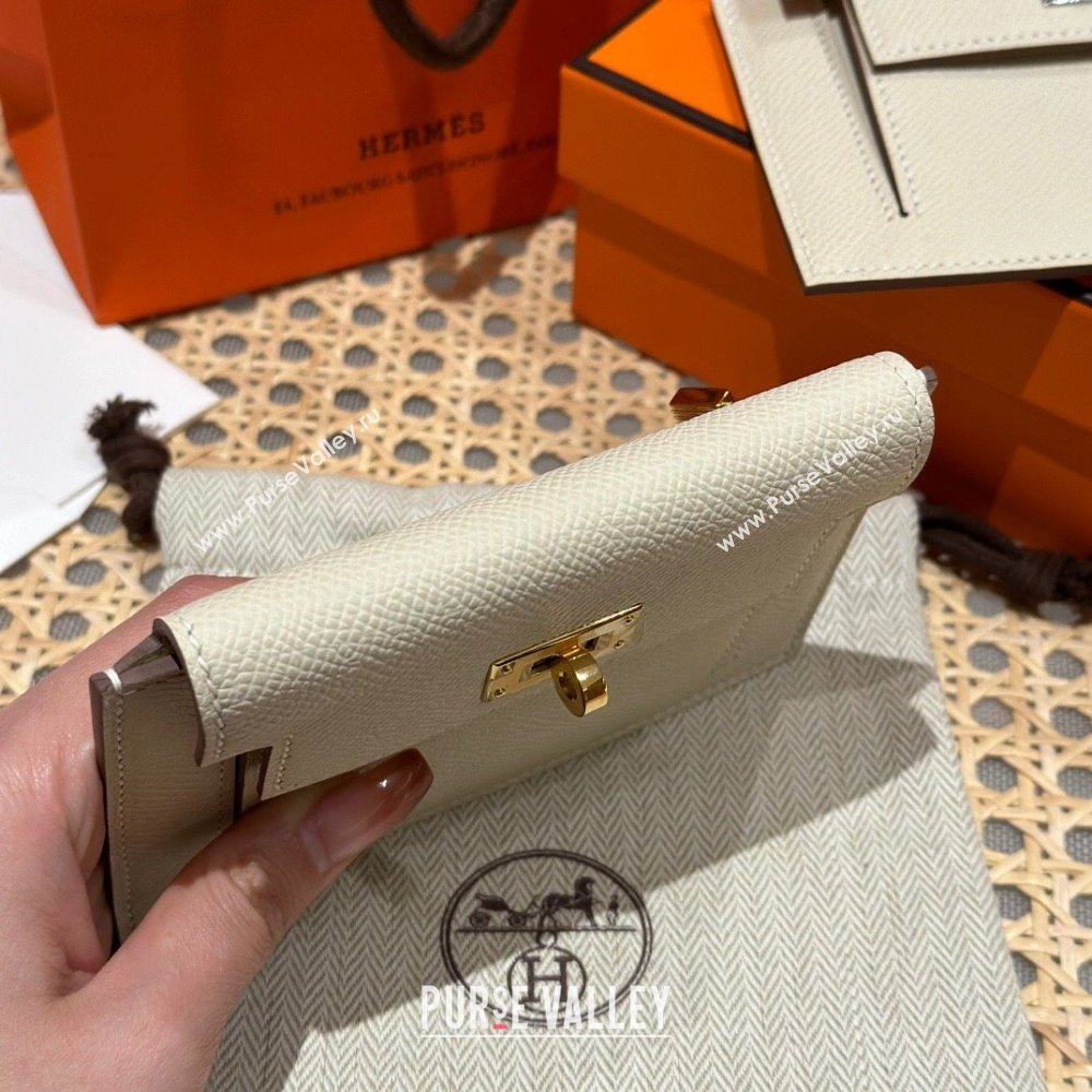 Hermes Kelly Pocket Compact Wallet in Epsom Leather Milk Shake White/Gold 2024（Handmade） (XX-241030014)