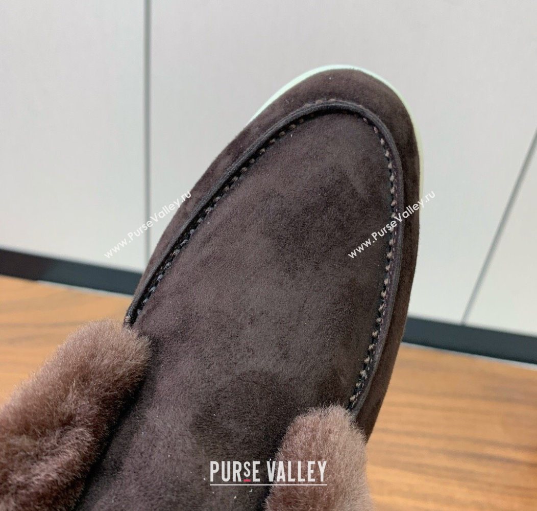 Loro Piana Open Walk Ankle Boots in Suede and Wool Fur Coffee Brown 2025 LP101102 (HH-251211025)