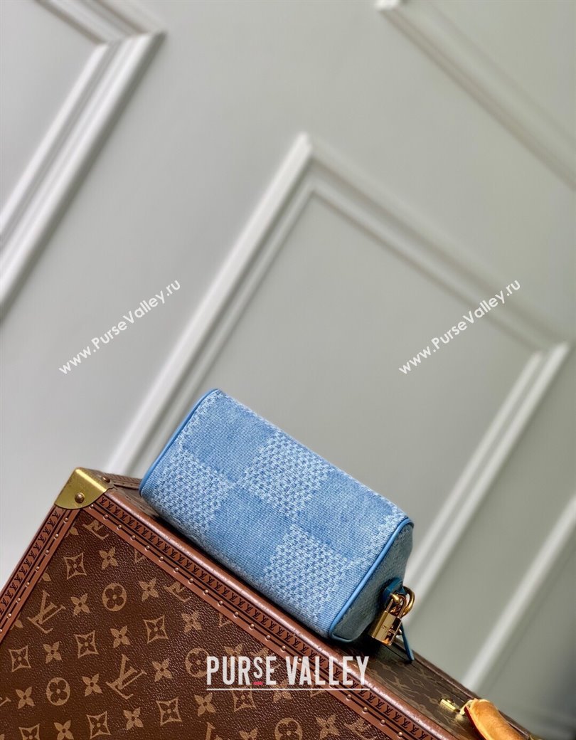 Louis Vuitton Mens Speedy 18 Bandouliere Mini Bag in Blue Damier Denim 3D Canvas N00208 2025 (KI-2508110021)
