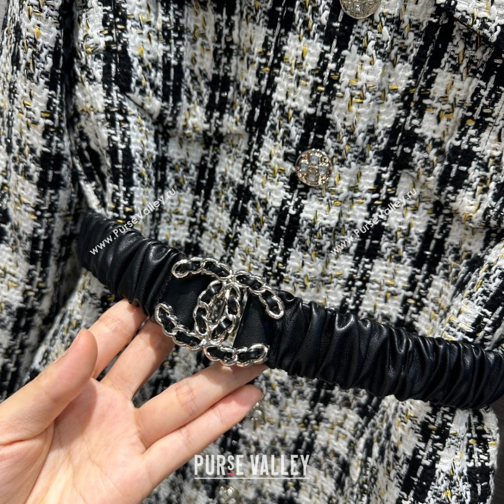 Chanel Tweed Jacket with Belt CH110922 Black/White 2023 (Q-23110922)