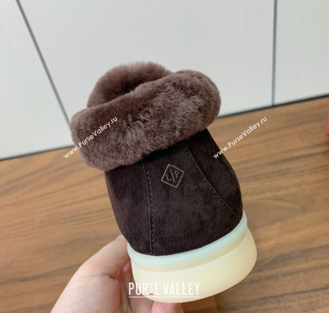 Loro Piana Open Walk Ankle Boots in Suede and Wool Fur Coffee Brown 2025 LP101102 (HH-251211025)