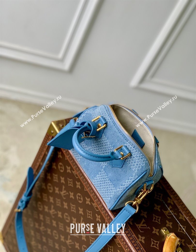 Louis Vuitton Mens Speedy 18 Bandouliere Mini Bag in Blue Damier Denim 3D Canvas N00208 2025 (KI-2508110021)