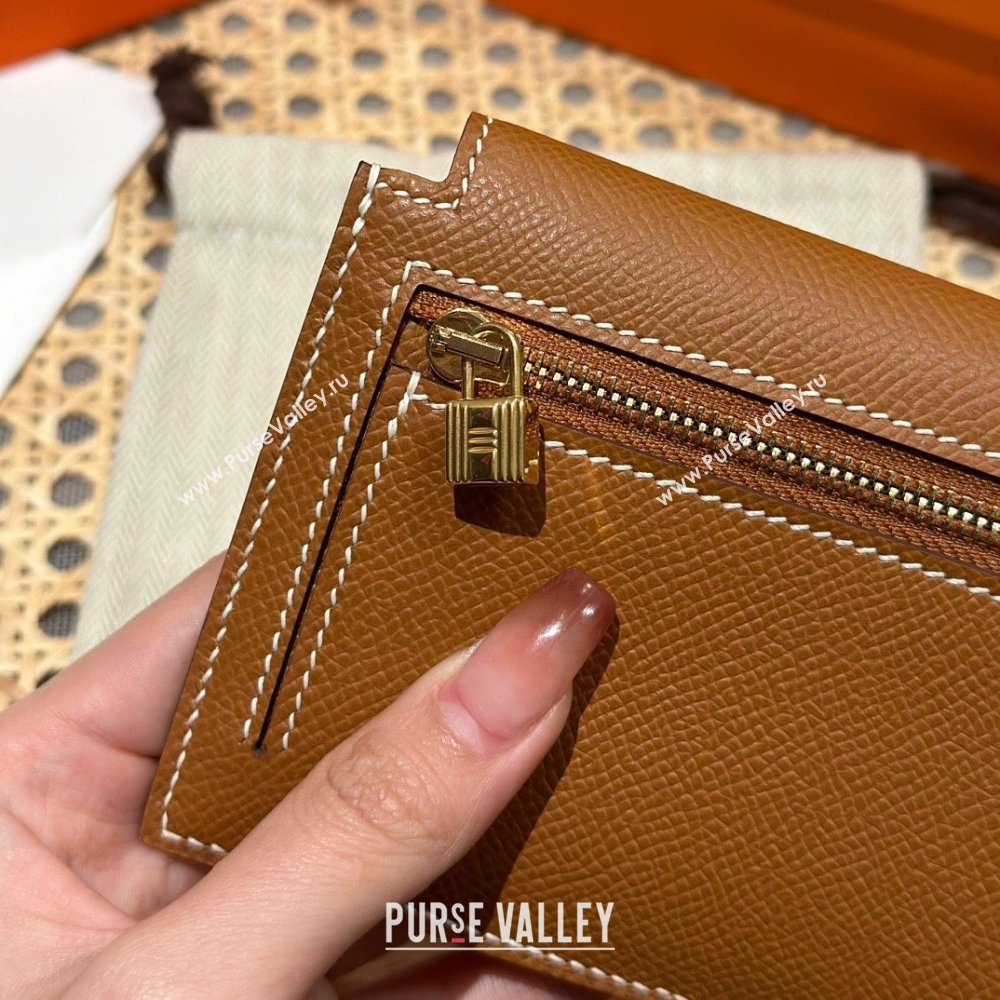 Hermes Kelly Pocket Compact Wallet in Epsom Leather Brown/Gold 2024（Handmade） (XX-241030016)