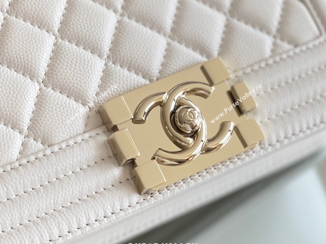 Chanel Original Grained Calfskin Small Boy Flap Bag Light Gold/White 2023 Top Quality (MHE-23102510 )