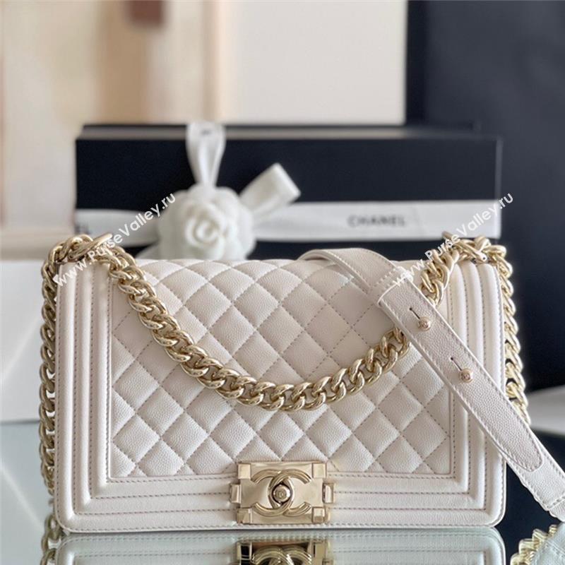 Chanel Original Grained Calfskin Medium Boy Flap Bag Light Gold/White 2023 Top Quality (MHE-23102511)