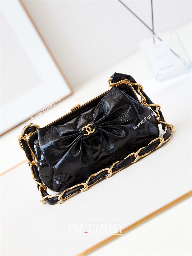 Chanel Bowknot Clutch with Chain in Crumpled Lambskin AP4027 Black 2024 (YEZI-24072419)