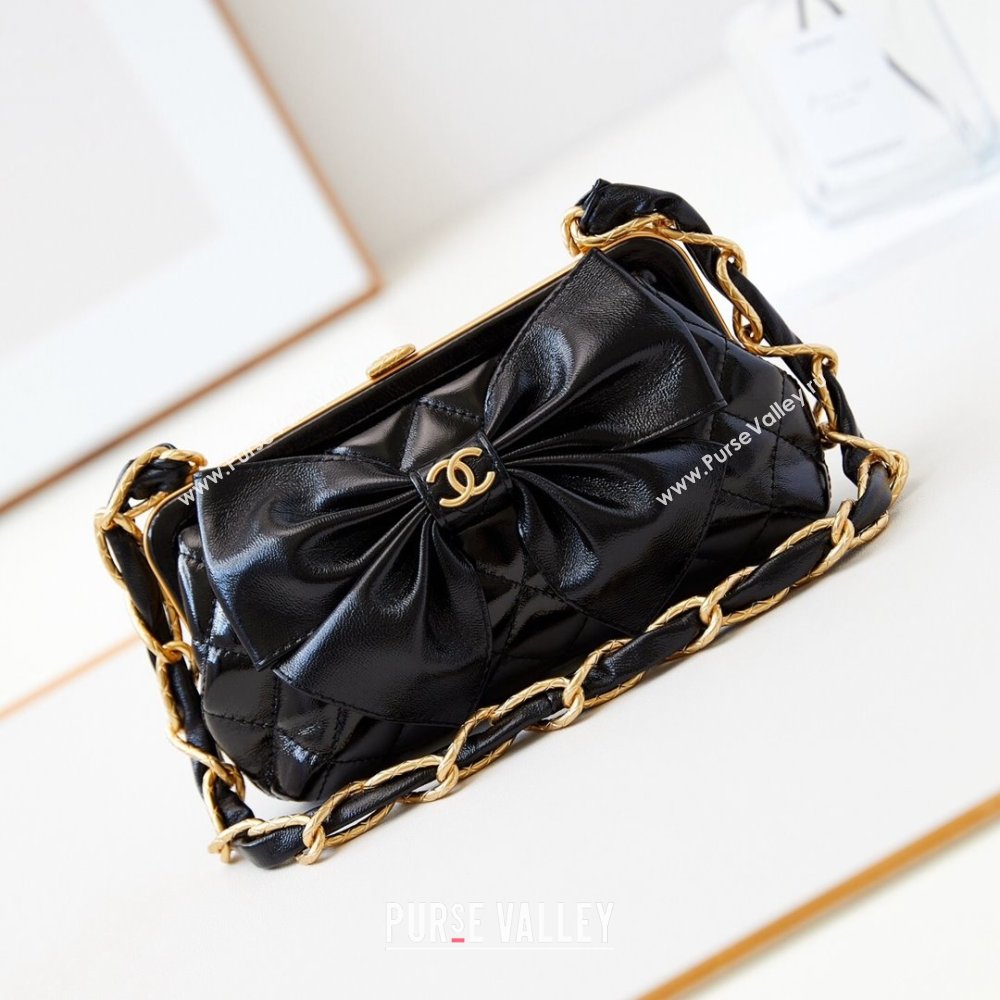 Chanel Bowknot Clutch with Chain in Crumpled Lambskin AP4027 Black 2024 (YEZI-24072419)