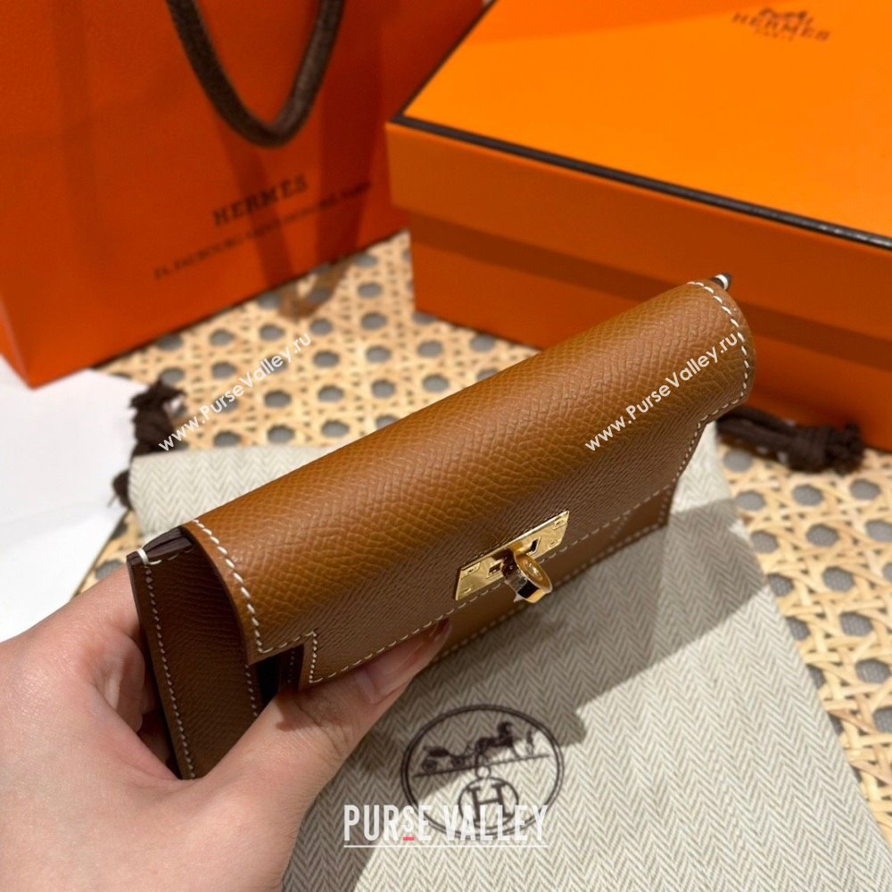 Hermes Kelly Pocket Compact Wallet in Epsom Leather Brown/Gold 2024（Handmade） (XX-241030016)