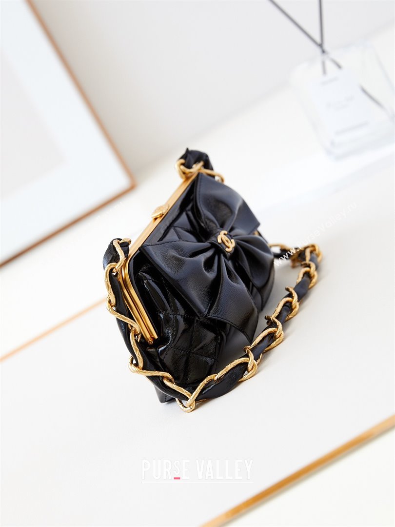 Chanel Bowknot Clutch with Chain in Crumpled Lambskin AP4027 Black 2024 (YEZI-24072419)