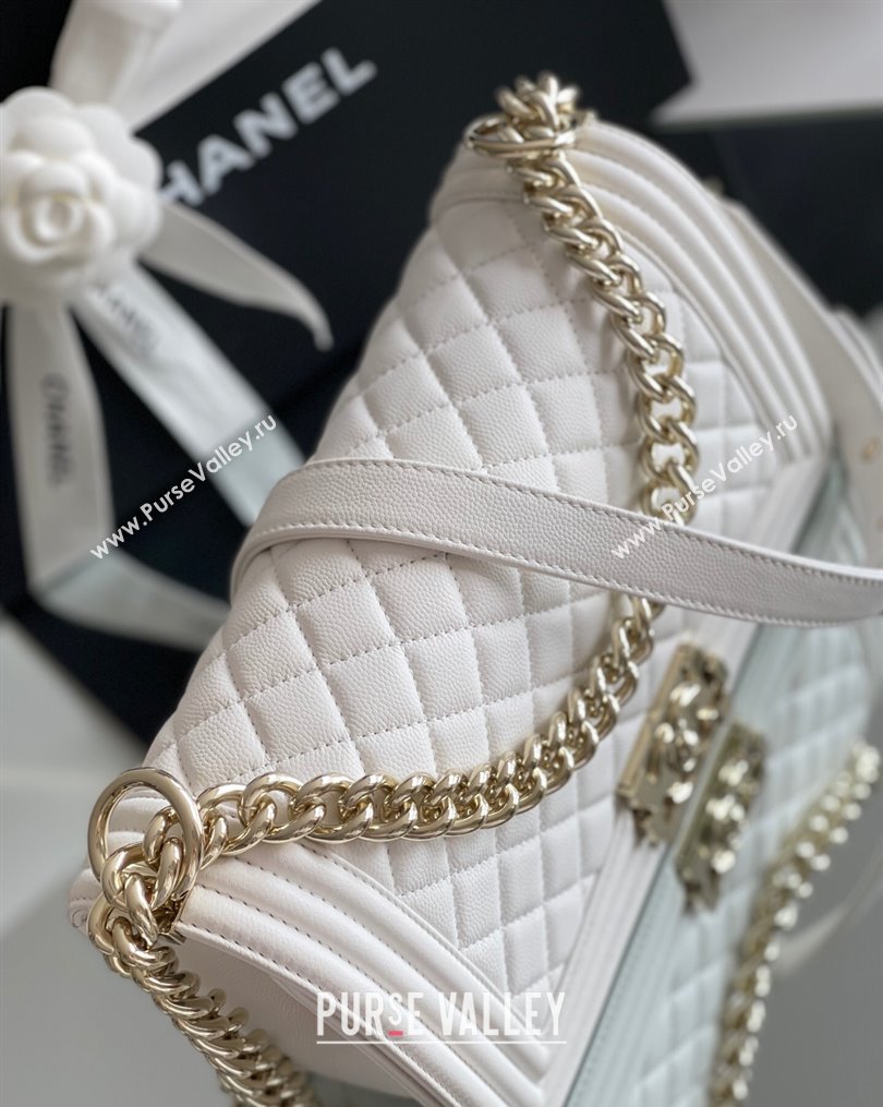 Chanel Original Grained Calfskin Medium Boy Flap Bag Light Gold/White 2023 Top Quality (MHE-23102511)