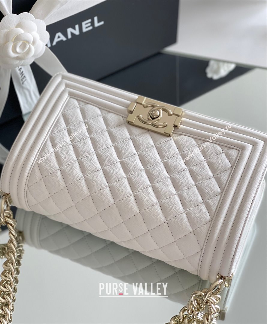 Chanel Original Grained Calfskin Medium Boy Flap Bag Light Gold/White 2023 Top Quality (MHE-23102511)