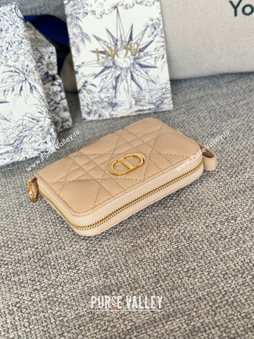 Dior Caro Compact Zipped Wallet in Cannage Calfskin Beige 2024 (DMZ-24020217)