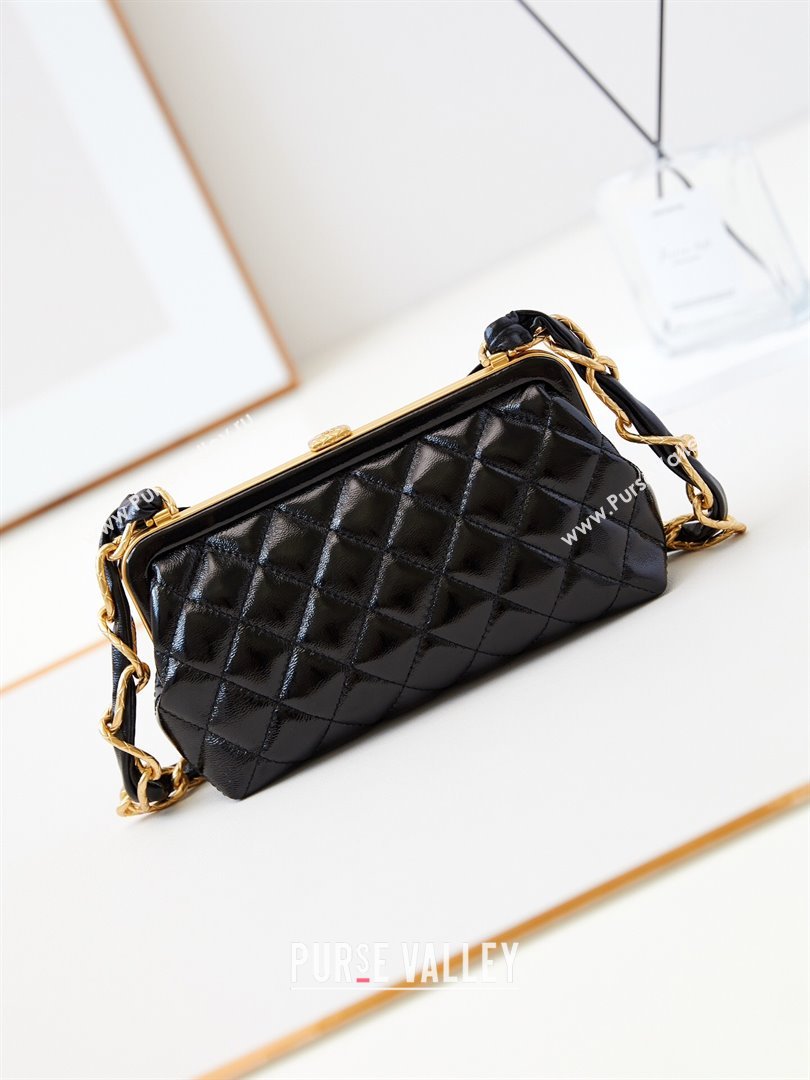 Chanel Bowknot Clutch with Chain in Crumpled Lambskin AP4027 Black 2024 (YEZI-24072419)