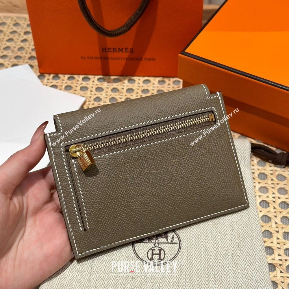 Hermes Kelly Pocket Compact Wallet in Epsom Leather Etoupe/Gold 2024（Handmade） (XX-241030013)