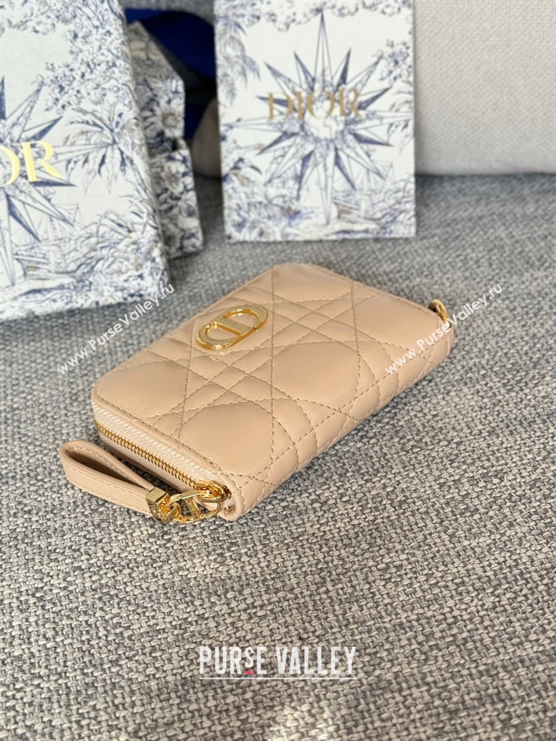 Dior Caro Compact Zipped Wallet in Cannage Calfskin Beige 2024 (DMZ-24020217)