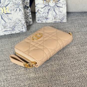 Dior Caro Compact Zipped Wallet in Cannage Calfskin Beige 2024 (DMZ-24020217)