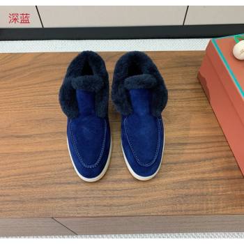 Loro Piana Open Walk Ankle Boots in Suede and Wool Fur Dark Blue 2025 LP101102 (HH-251211027)