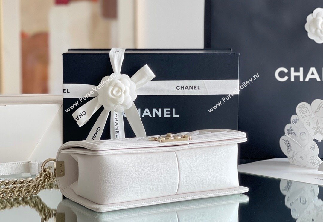 Chanel Original Grained Calfskin Medium Boy Flap Bag Light Gold/White 2023 Top Quality (MHE-23102511)