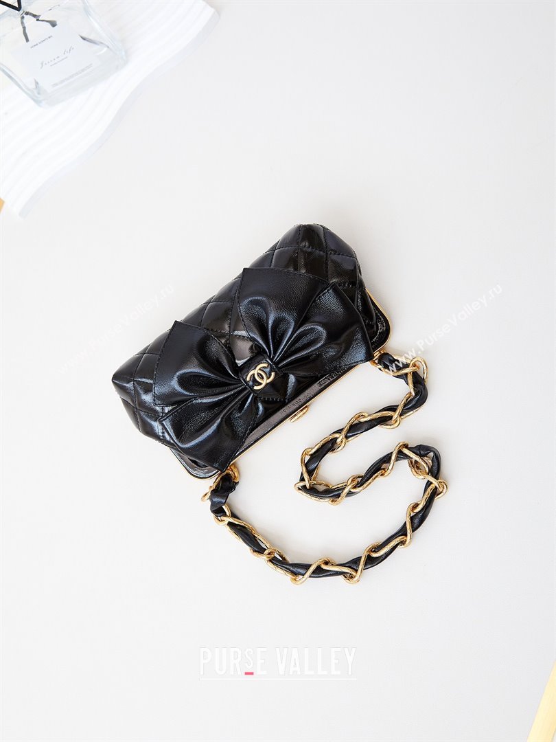 Chanel Bowknot Clutch with Chain in Crumpled Lambskin AP4027 Black 2024 (YEZI-24072419)