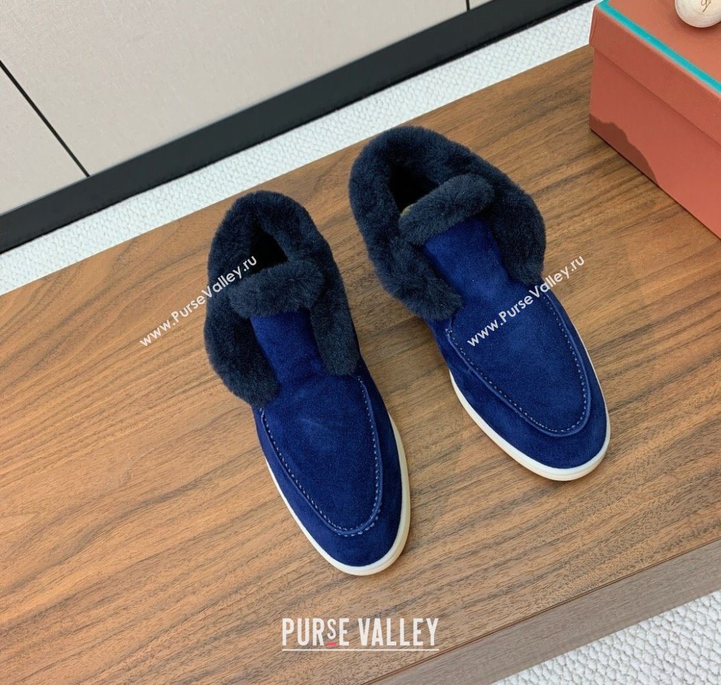 Loro Piana Open Walk Ankle Boots in Suede and Wool Fur Dark Blue 2025 LP101102 (HH-251211027)