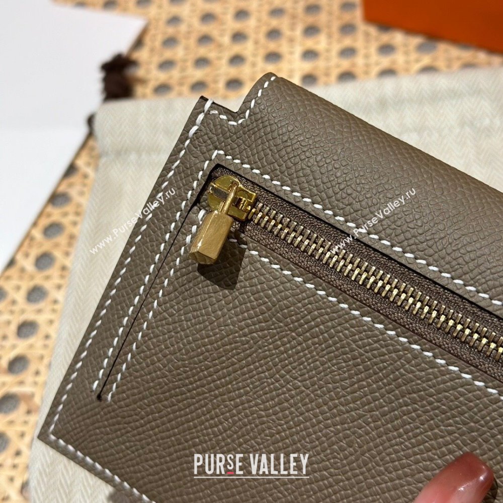 Hermes Kelly Pocket Compact Wallet in Epsom Leather Etoupe/Gold 2024（Handmade） (XX-241030013)