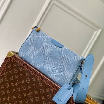 Louis Vuitton Mens Pochette Accessories XL Crossbody Bag in Blue Damier Denim 3D Canvas N00204 2025 (KI-2508110023)