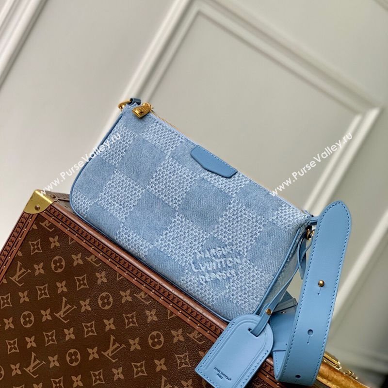 Louis Vuitton Mens Pochette Accessories XL Crossbody Bag in Blue Damier Denim 3D Canvas N00204 2025 (KI-2508110023)