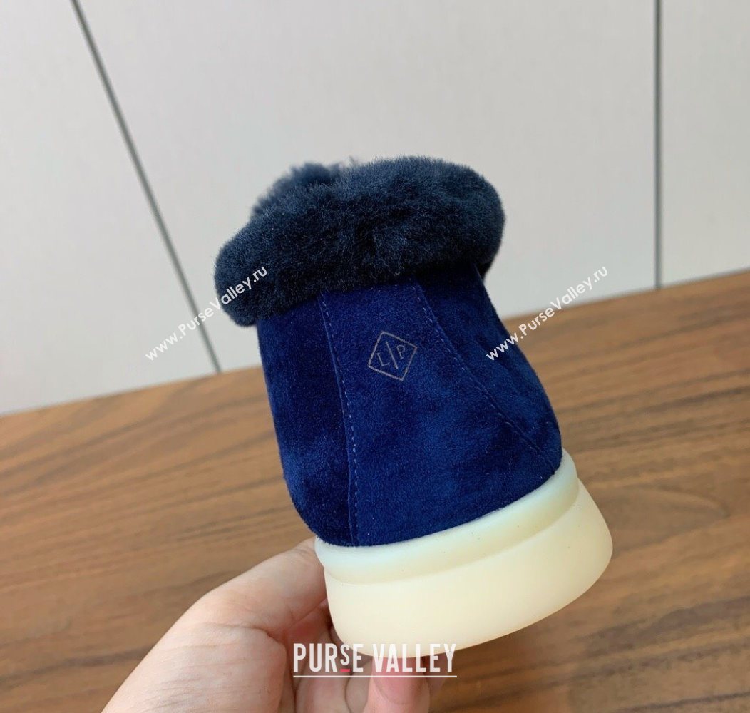 Loro Piana Open Walk Ankle Boots in Suede and Wool Fur Dark Blue 2025 LP101102 (HH-251211027)