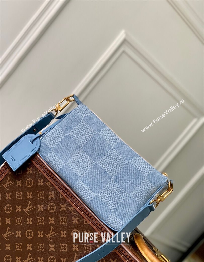 Louis Vuitton Mens Pochette Accessories XL Crossbody Bag in Blue Damier Denim 3D Canvas N00204 2025 (KI-2508110023)