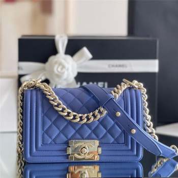 Chanel Original Grained Calfskin Small Boy Flap Bag Light Gold/Blue 2023 Top Quality (MHE-23102512)