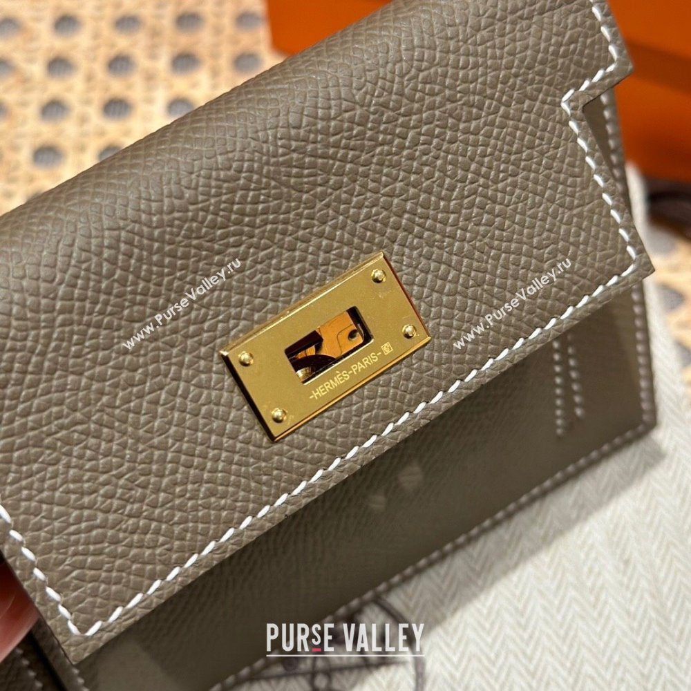 Hermes Kelly Pocket Compact Wallet in Epsom Leather Etoupe/Gold 2024（Handmade） (XX-241030013)