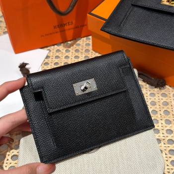 Hermes Kelly Pocket Compact Wallet in Epsom Leather Black/Silver 2024（Handmade） (XX-241030011)