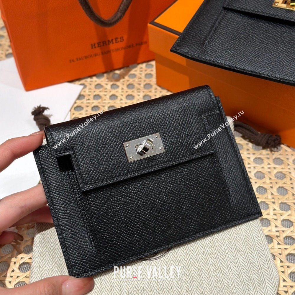 Hermes Kelly Pocket Compact Wallet in Epsom Leather Black/Silver 2024（Handmade） (XX-241030011)