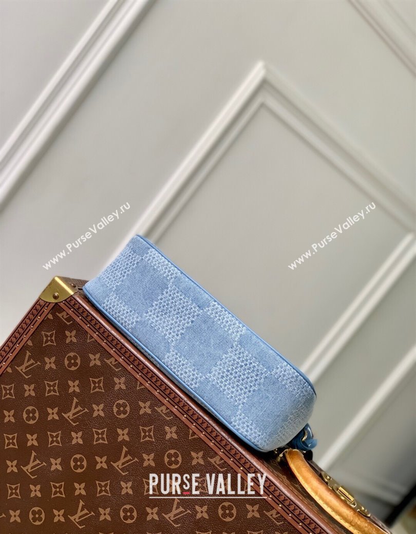Louis Vuitton Mens Pochette Accessories XL Crossbody Bag in Blue Damier Denim 3D Canvas N00204 2025 (KI-2508110023)