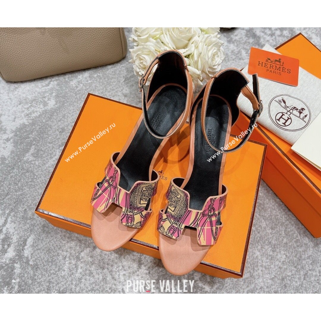 Hermes Calfskin Print Wedge Sandals 7cm Pink 2021 (MD-21081108)