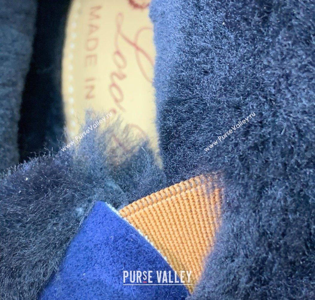 Loro Piana Open Walk Ankle Boots in Suede and Wool Fur Dark Blue 2025 LP101102 (HH-251211027)