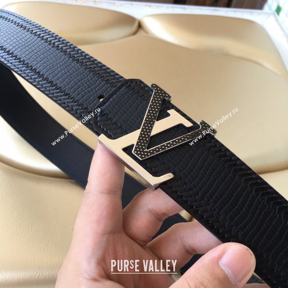 Louis Vuitton Lizard Embossed Calfskin Belt 3.8cm with LV Buckle Navy Blue/Silver 2021 (99-21011217)