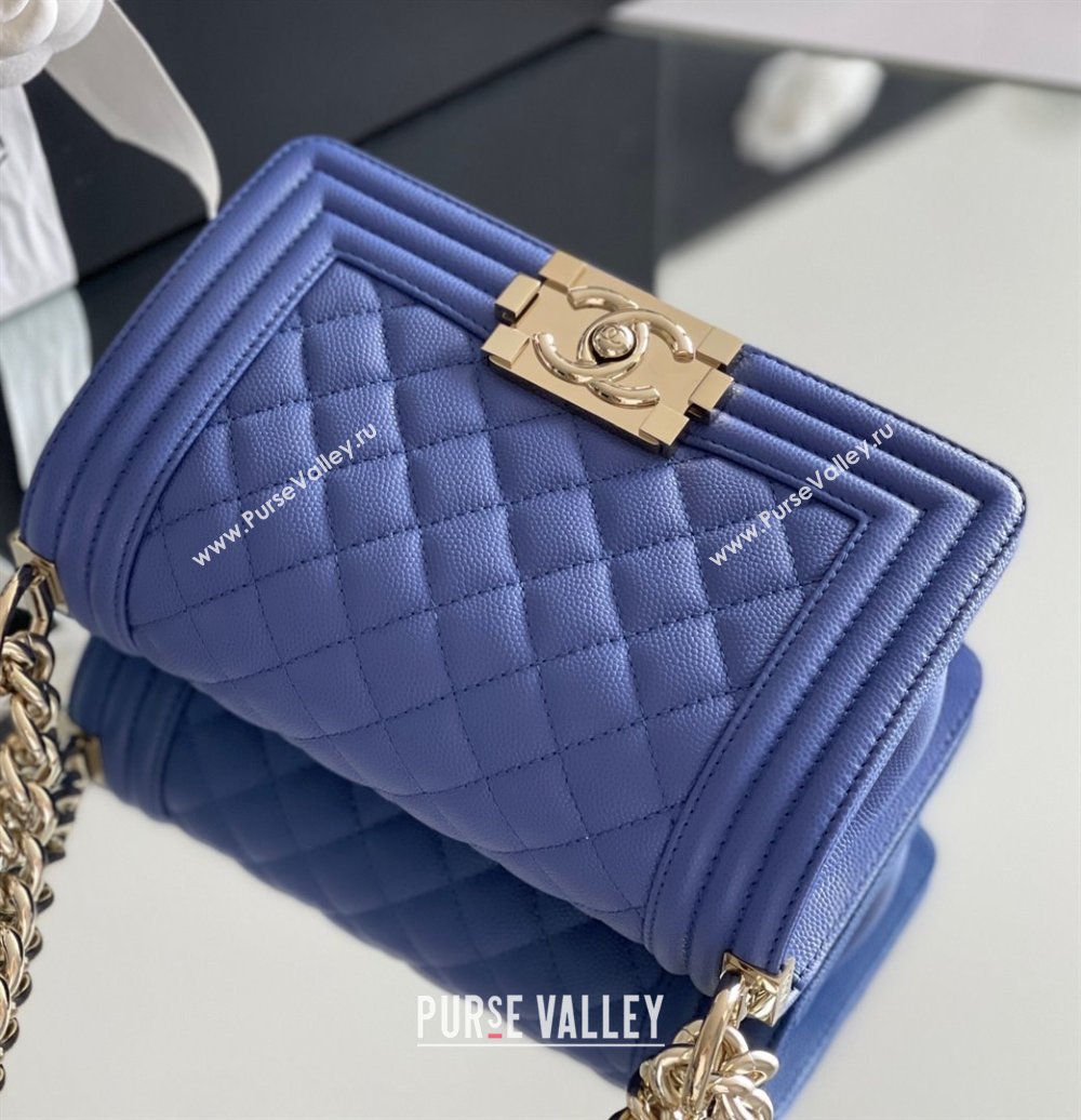 Chanel Original Grained Calfskin Small Boy Flap Bag Light Gold/Blue 2023 Top Quality (MHE-23102512)