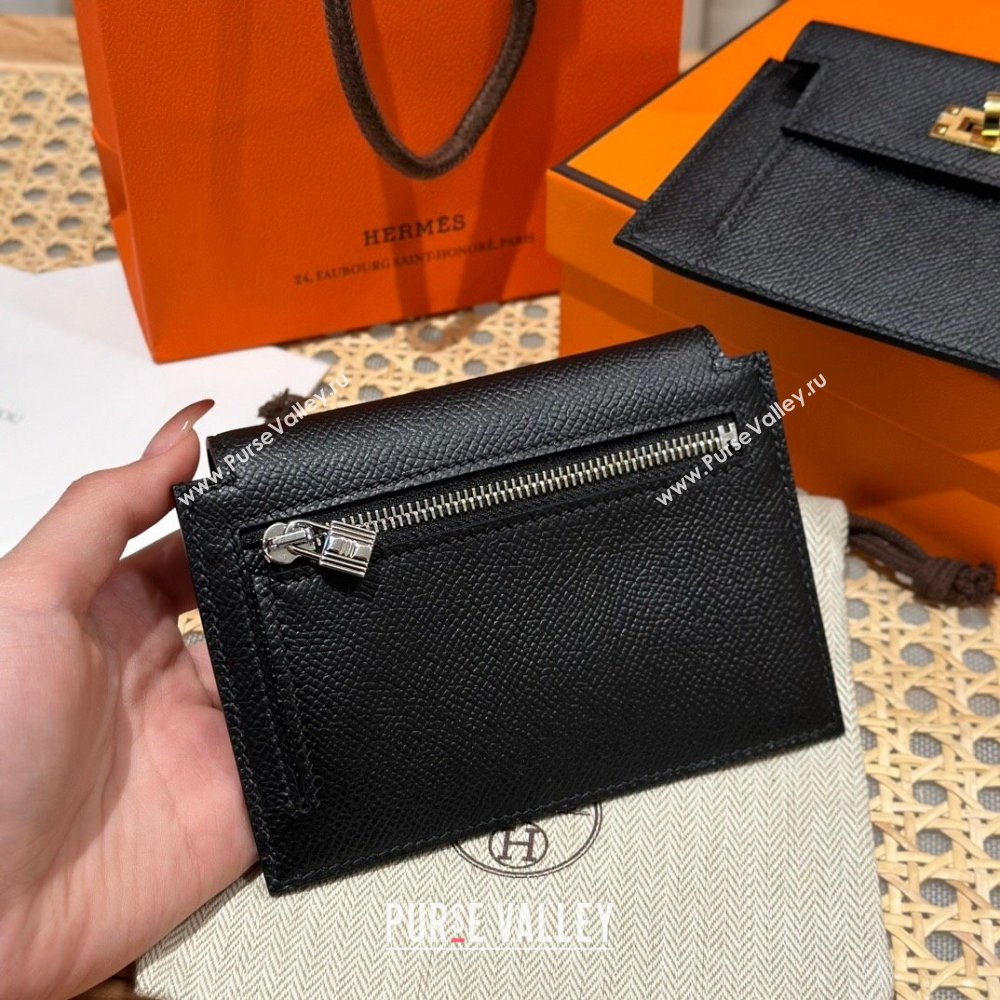 Hermes Kelly Pocket Compact Wallet in Epsom Leather Black/Silver 2024（Handmade） (XX-241030011)