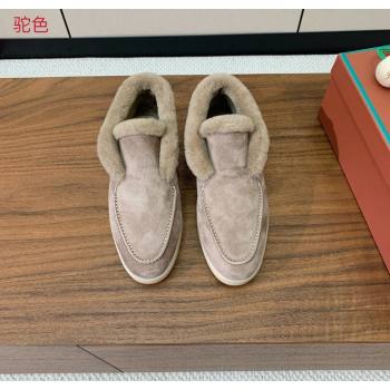 Loro Piana Open Walk Ankle Boots in Suede and Wool Fur Camel 2025 LP101102 (HH-251211028)