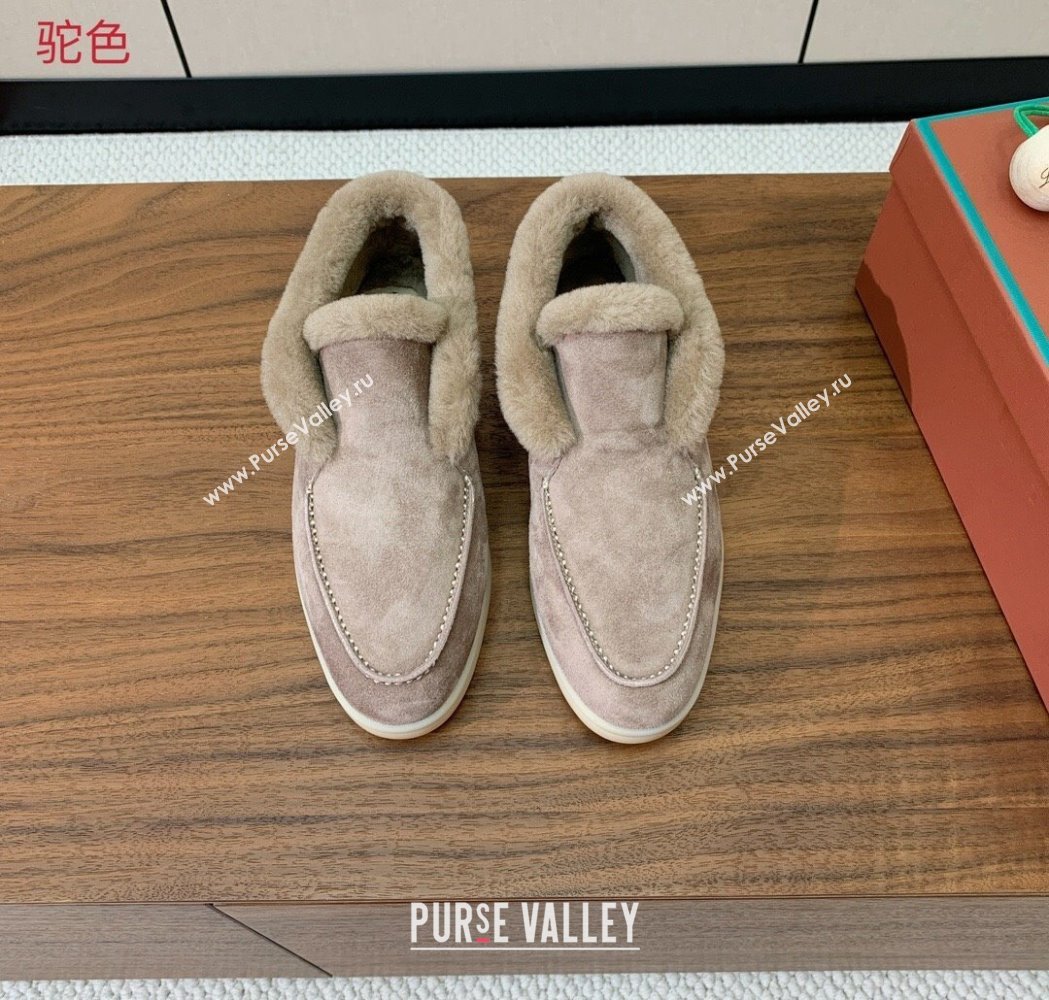 Loro Piana Open Walk Ankle Boots in Suede and Wool Fur Camel 2025 LP101102 (HH-251211028)