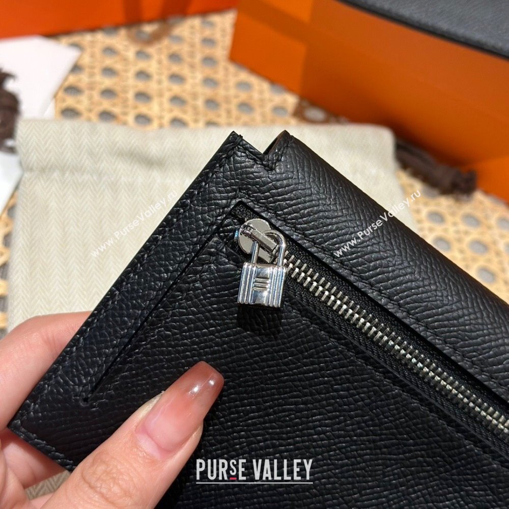 Hermes Kelly Pocket Compact Wallet in Epsom Leather Black/Silver 2024（Handmade） (XX-241030011)