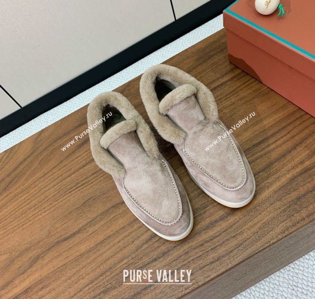 Loro Piana Open Walk Ankle Boots in Suede and Wool Fur Camel 2025 LP101102 (HH-251211028)