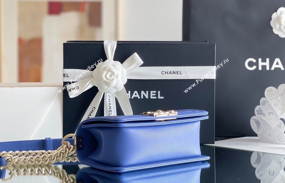 Chanel Original Grained Calfskin Small Boy Flap Bag Light Gold/Blue 2023 Top Quality (MHE-23102512)