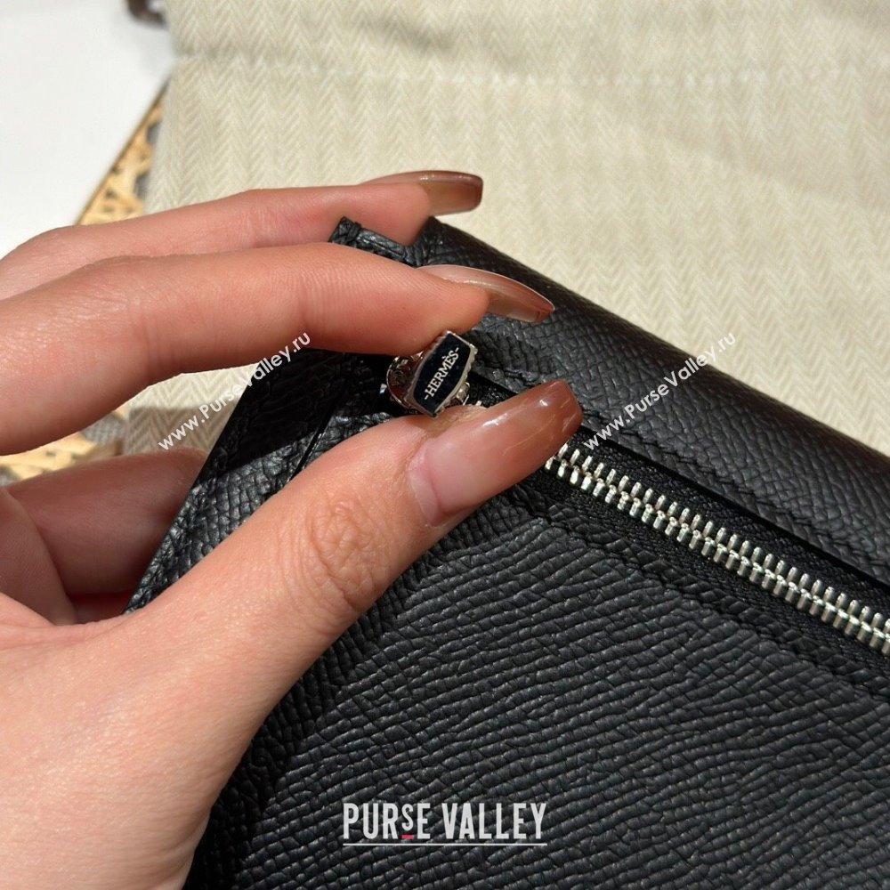 Hermes Kelly Pocket Compact Wallet in Epsom Leather Black/Silver 2024（Handmade） (XX-241030011)