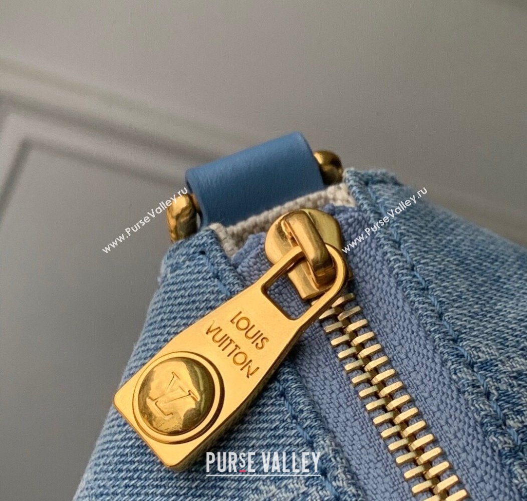 Louis Vuitton Mens Pochette Accessories XL Crossbody Bag in Blue Damier Denim 3D Canvas N00204 2025 (KI-2508110023)